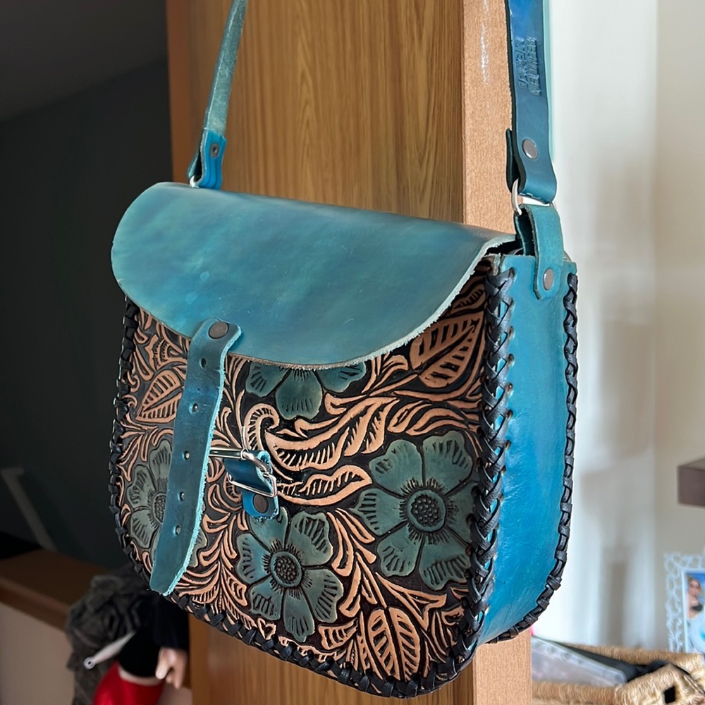 Leather blue purse